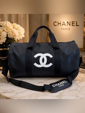 Chanel Black Duffel Bag with White Logo
